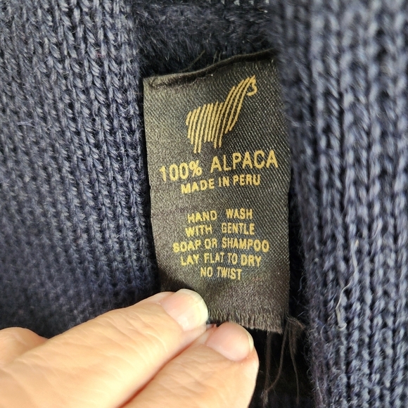 100% Alpaca Open front Handmade cardigan Made in Peru sz small Navy - Picture 8 of 8